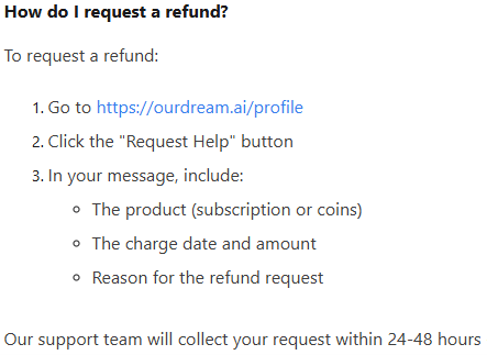 ourdream ai refunds