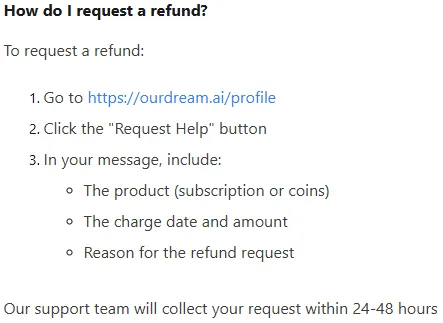 ourdream ai refunds